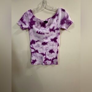 Off the shoulder Purple Tie-Dye Short Sleeve Tee